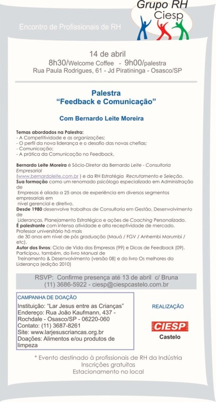 Palestra na CIESP Castelo Palestra na CIESP Castelo
